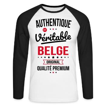 Authentique et véritable Belge - Original - T-shirt baseball manches longues Homme - blanc/noir - Devant - Nik (191cm)