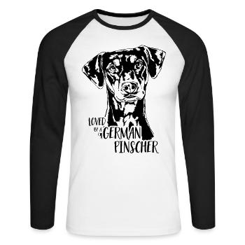 Loved by a German Pinscher Hundespruch Wilsigns - Unisex Long Sleeve Baseball T-Shirt - white/black - Front - Nik (191cm)