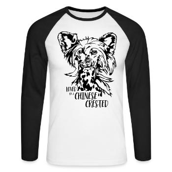 Aimé par un chien chinois à crête Chien Wilsigns - T-shirt baseball manches longues Homme - blanc/noir - Devant - Nik (191cm)