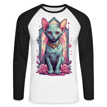 Sphynx chat Pastel Goth chat amant Design - T-shirt baseball manches longues Homme - blanc/noir - Devant - Nik (191cm)