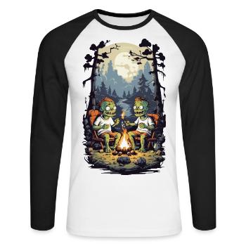 Zombies Campfire Halloween Cartoon Kids Design - Unisex Long Sleeve Baseball T-Shirt - white/black - Front - Nik (191cm)