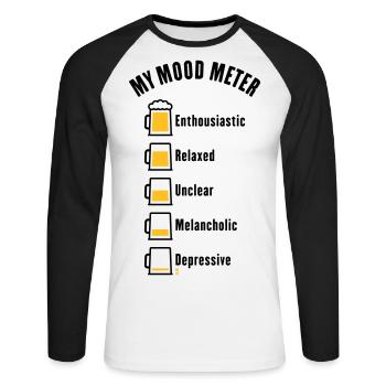 My Mood Meter (Bier / Biertrinker / V1 / POS) - Unisex Baseballshirt langarm - Weiß/Schwarz - Vorne - Nik (191cm)