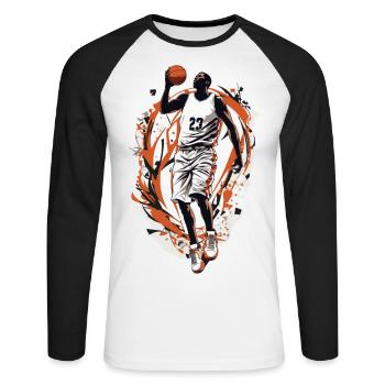 Dynamic Basketball Free Throw Basketball Player - Unisex Long Sleeve Baseball T-Shirt - white/black - Front - Nik (191cm)