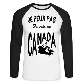 Je peux pas je vais au Canada - T-shirt baseball manches longues Homme - blanc/noir - Devant - Nik (191cm)