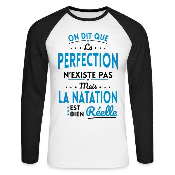 La Perfection n'existe pas Natation est Réelle - T-shirt baseball manches longues Homme - blanc/noir - Devant - Nik (191cm)