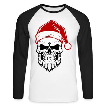 Santa Claus Skull - Unisex Long Sleeve Baseball T-Shirt - white/black - Front - Nik (191cm)