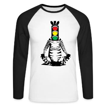 Zebra, Traffic Light, Head, Art, Streetart, Urban - Unisex Long Sleeve Baseball T-Shirt - white/black - Front - Nik (191cm)