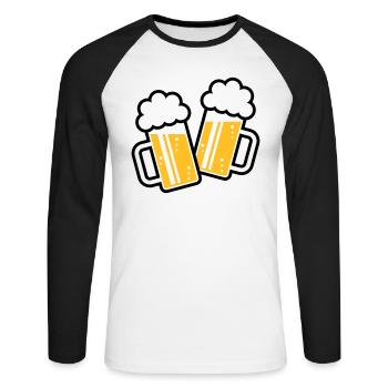 2 Maßkrüge Stoßen An, Prosit! (Bier Maßkrug / 3C) - Unisex Baseballshirt langarm - Weiß/Schwarz - Vorne - Nik (191cm)