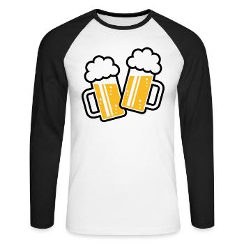 2 chopes de bière toast, à votre santé ! (Chopes à bière 2C) - T-shirt baseball manches longues Homme - blanc/noir - Devant - Nik (191cm)