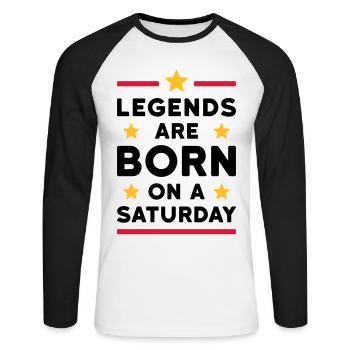 Legends are born on a Saturday (lines, stars) - Unisex Long Sleeve Baseball T-Shirt - white/black - Front - Nik (191cm)