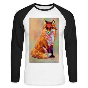 Renard illustration - T-shirt baseball manches longues Homme - blanc/noir - Devant - Nik (191cm)