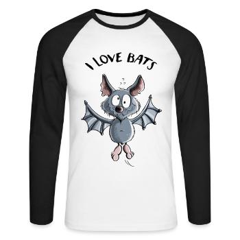I Love Bats - Fledermaus - Fledermäuse - Unisex Baseballshirt langarm - Weiß/Schwarz - Vorne - Nik (191cm)