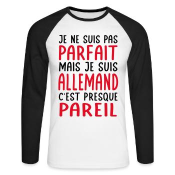 Je ne suis pas parfait mais je suis Allemand - T-shirt baseball manches longues Homme - blanc/noir - Devant - Nik (191cm)