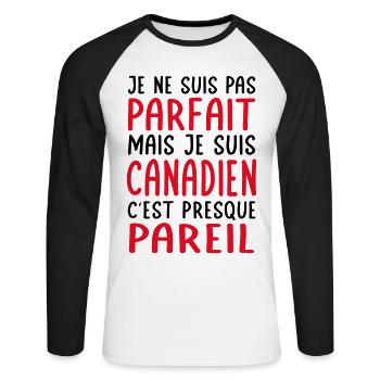 Je ne suis pas parfait mais je suis Canadien - T-shirt baseball manches longues Homme - blanc/noir - Devant - Nik (191cm)