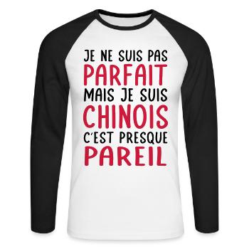 Je ne suis pas parfait mais je suis Chinois - T-shirt baseball manches longues Homme - blanc/noir - Devant - Nik (191cm)