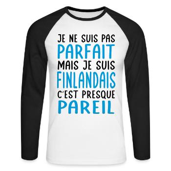 Je ne suis pas parfait mais je suis Finlandais - T-shirt baseball manches longues Homme - blanc/noir - Devant - Nik (191cm)