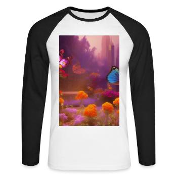Flowers and butterfly - Unisex Long Sleeve Baseball T-Shirt - white/black - Front - Nik (191cm)