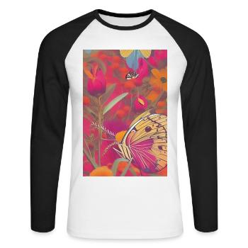 Flowers and butterfly - Unisex Long Sleeve Baseball T-Shirt - white/black - Front - Nik (191cm)