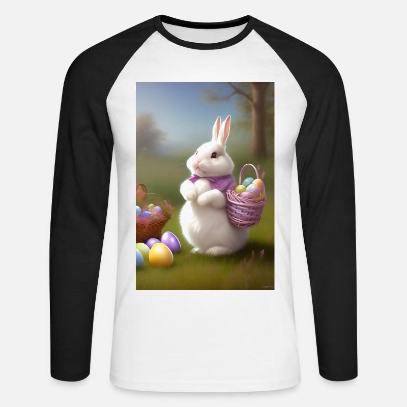 Osterhase mit Oster Eier - Unisex Baseballshirt langarm - Weiß/Schwarz