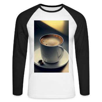 Café, grains de café - T-shirt baseball manches longues Homme - blanc/noir - Devant - Nik (191cm)