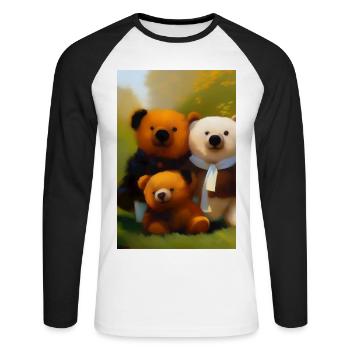 Teddybär - Unisex Baseballshirt langarm - Weiß/Schwarz - Vorne - Nik (191cm)