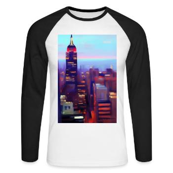 Horizon de la ville de New York - T-shirt baseball manches longues Homme - blanc/noir - Devant - Nik (191cm)