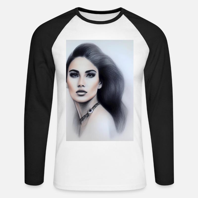 Frau mit Schmuck - Unisex Baseballshirt langarm - Weiß/Schwarz