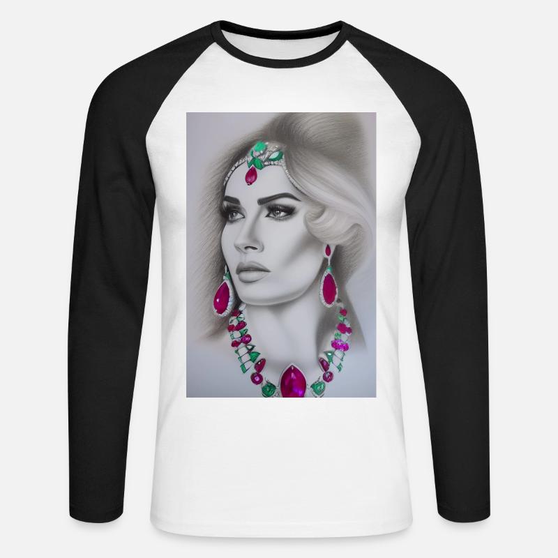 Frau mit Schmuck - Unisex Baseballshirt langarm - Weiß/Schwarz