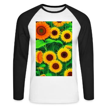 Sonnenblumen - Unisex Baseballshirt langarm - Weiß/Schwarz - Vorne - Nik (191cm)