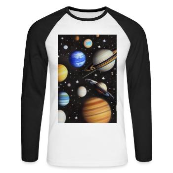 Weltall und Planeten - Unisex Baseballshirt langarm - Weiß/Schwarz - Vorne - Nik (191cm)