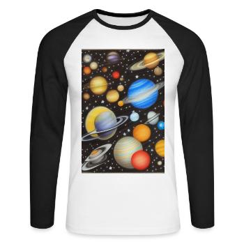 Weltall und Planeten - Unisex Baseballshirt langarm - Weiß/Schwarz - Vorne - Nik (191cm)