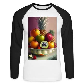 Früchte - Unisex Baseballshirt langarm - Weiß/Schwarz - Vorne - Nik (191cm)