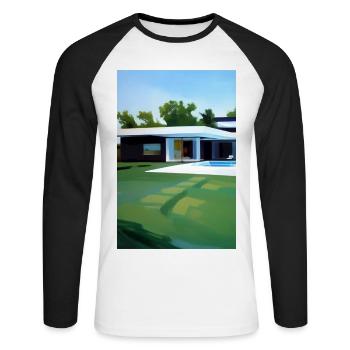 Villa blanche avec piscine - T-shirt baseball manches longues Homme - blanc/noir - Devant - Nik (191cm)