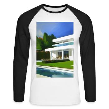 Villa blanche avec piscine - T-shirt baseball manches longues Homme - blanc/noir - Devant - Nik (191cm)
