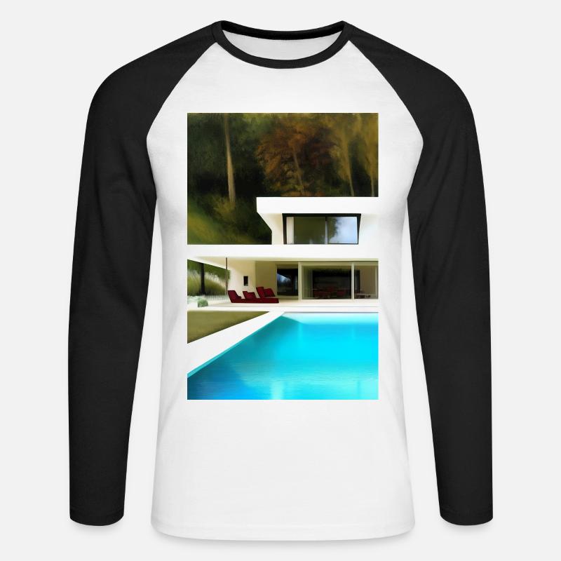 Weiße Villa mit Pool - Unisex Baseballshirt langarm - Weiß/Schwarz