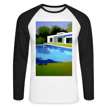 Villa blanche avec piscine - T-shirt baseball manches longues Homme - blanc/noir - Devant - Nik (191cm)