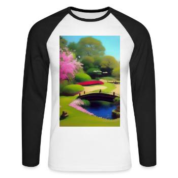 Chinesischer Zen Garten - Unisex Baseballshirt langarm - Weiß/Schwarz - Vorne - Nik (191cm)