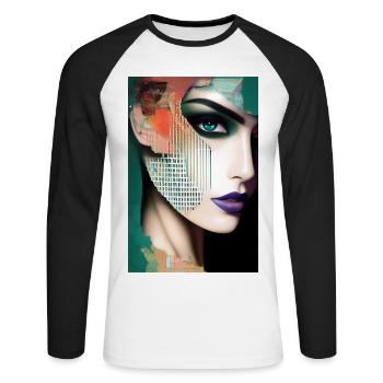 Abstract Facial Art - Unisex Long Sleeve Baseball T-Shirt - white/black - Front - Nik (191cm)