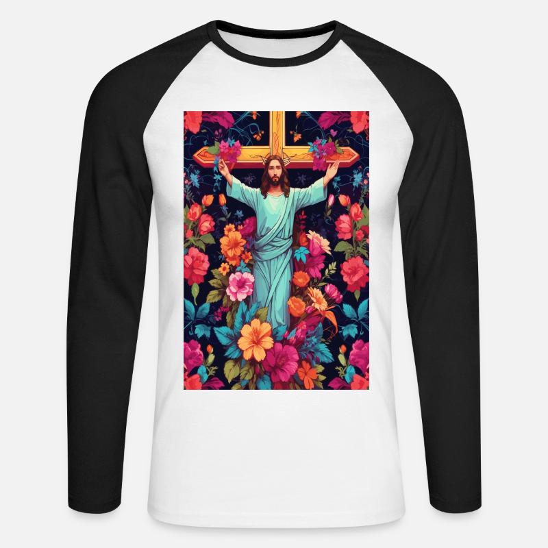 Jeesus Kristus - Miesten pitkähihainen baseballpaita - valkoinen/musta