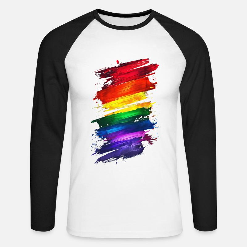 Abstraktes Rainbow Pride Design - Lebendige Kunst - Unisex Baseballshirt langarm - Weiß/Schwarz
