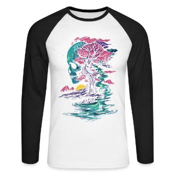 Mystical tree skull silhouette fantasy gothic - Unisex Long Sleeve Baseball T-Shirt - white/black - Front - Nik (191cm)