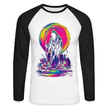 Neon-Sensenmann - Unisex Baseballshirt langarm - Weiß/Schwarz - Vorne - Nik (191cm)