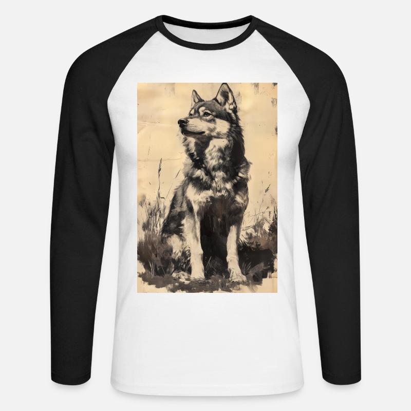 Illustration eines Wolfes - Unisex Baseballshirt langarm - Weiß/Schwarz