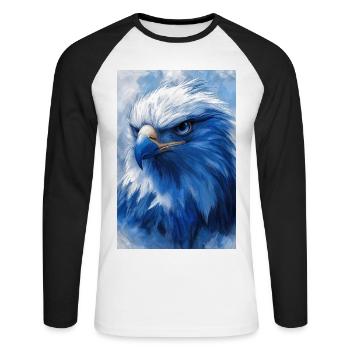 Illustration eines Adlers - Unisex Baseballshirt langarm - Weiß/Schwarz - Vorne - Nik (191cm)