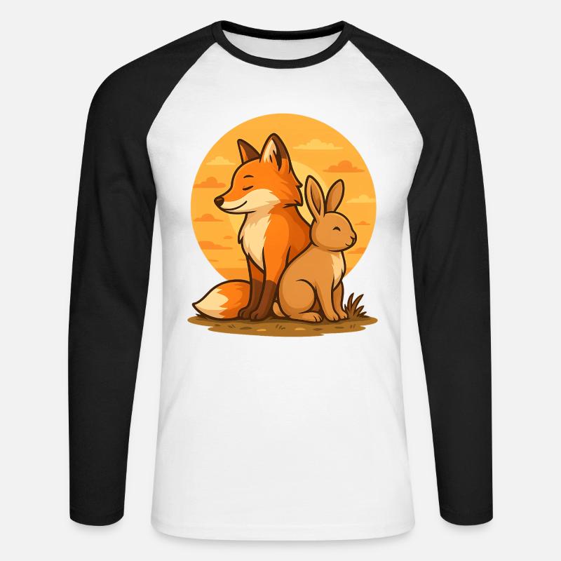 Fox and Rabbit - Unisex Long Sleeve Baseball T-Shirt - white/black