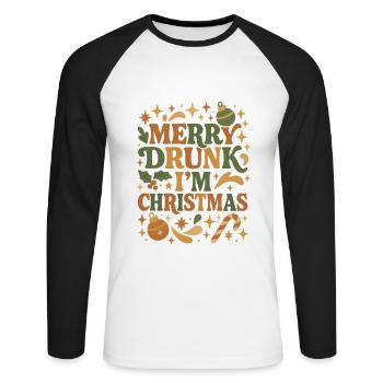 Merry Drunk Im Christmas Ugly Sweater Weihnachts - Unisex Baseballshirt langarm - Weiß/Schwarz - Vorne - Nik (191cm)