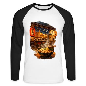 Le ramen, c’est la vie - T-shirt baseball manches longues Homme - blanc/noir - Devant - Nik (191cm)