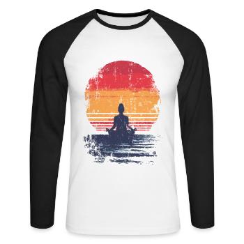 Sonnenuntergang Meditation - Unisex Baseballshirt langarm - Weiß/Schwarz - Vorne - Nik (191cm)