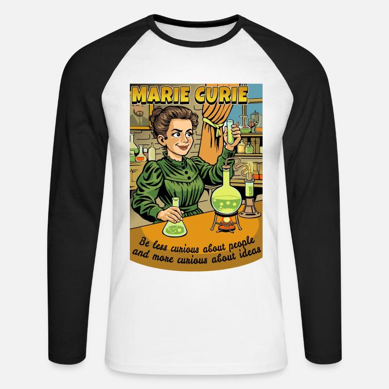 Marie Curie Curiosa - Maglia da baseball a manica lunga da uomo - bianco/nero