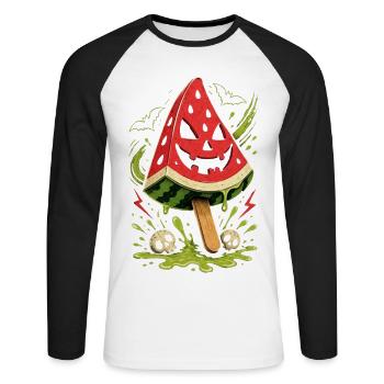 Halloween Sommer Melone - Unisex Baseballshirt langarm - Weiß/Schwarz - Vorne - Nik (191cm)